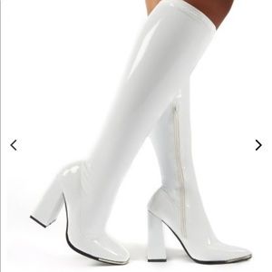 White Vinyl Knee High Boots